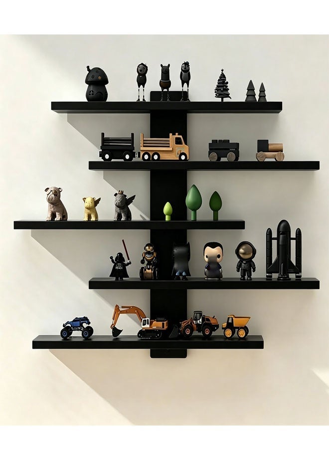 Bukela 5-Tier Floating Wall Mounted Shelves, Wall Display Storage Shelf for Anime Figurines, Dolls, Plants & Statues, Decorative Organizer for Bedroom, Living Room, Study, Kids Room(Black) - Image 1