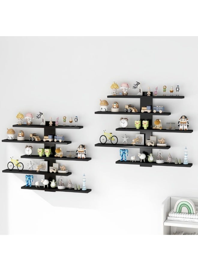Bukela 5-Tier Floating Wall Mounted Shelves, Wall Display Storage Shelf for Anime Figurines, Dolls, Plants & Statues, Decorative Organizer for Bedroom, Living Room, Study, Kids Room(Black) - Image 4