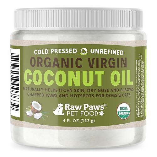 Raw Paws Virgin Organic Coconut Oil for Dogs & Cats, 4-oz - Treatment for Itchy Skin, Dry Nose, Paws - Hot Spot Lotion - Natural Hairball Remedy for Cats - Image 1