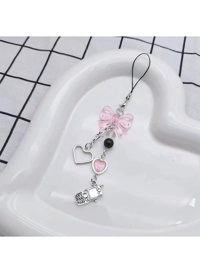 NIBEMINENT Phone Charm/ Chain Strap for Women Girls, Transparent Bow Heart Cell Phone Case Lanyard Wrist Strap