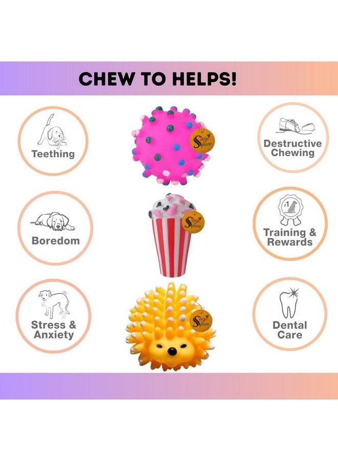 سايج سكوير مجموعة ألعاب صريرية فاخرة للكلاب - ألعاب مطاطية متينة وقابلة للمضغ وأشكال وألوان ممتعة متعددة للعب التفاعلي وتخفيف التسنين وإبقائها مسلية وسعيدة (المجموعة رقم 5) - Image 3