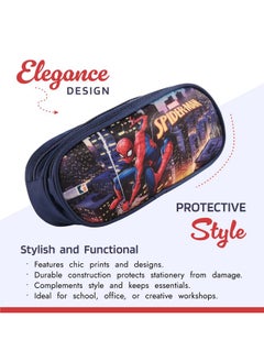 Kuber Industries Kuber Industries Pack of 2 Pencil Pouch | Multi-Purpose Travel Pouch | Multi Utility Stationery Pouch | 2 Compartments Geometry Box | Lightweight Storage Pouch | Marvel Spider-Man City of Heros | Blue  - Image 4