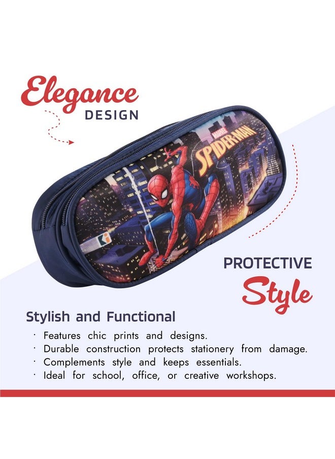 Kuber Industries - Kuber Industries Pack of 2 Pencil Pouch | Multi-Purpose Travel Pouch | Multi Utility Stationery Pouch | 2 Compartments Geometry Box | Lightweight Storage Pouch | Marvel Spider-Man City of Heros | Blue - Image 1