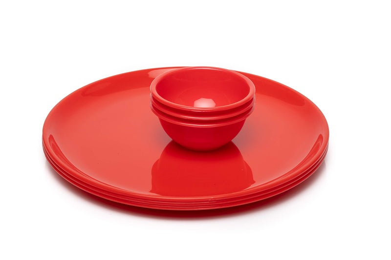 URMILA PLASTIC® Microwave Safe Unbreakable Round Big Plates Set, 3 Pcs Plate & 3 Pcs Katori, Red Color, Made in India - Image 5