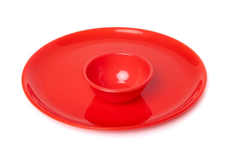 URMILA PLASTIC® Microwave Safe Unbreakable Round Big Plates Set, 3 Pcs Plate & 3 Pcs Katori, Red Color, Made in India - Image 2
