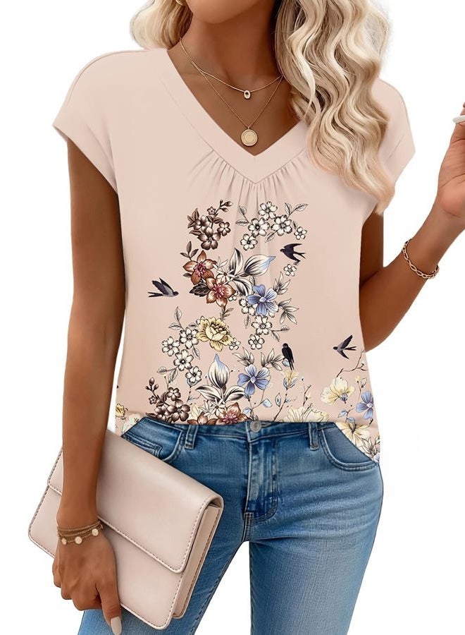 zeagoo Womens Tops Short Sleeve V Neck Shirts Summer Dressy Casual Business Clothes Work Blouses Fashion Clothing Outfits - Image 2