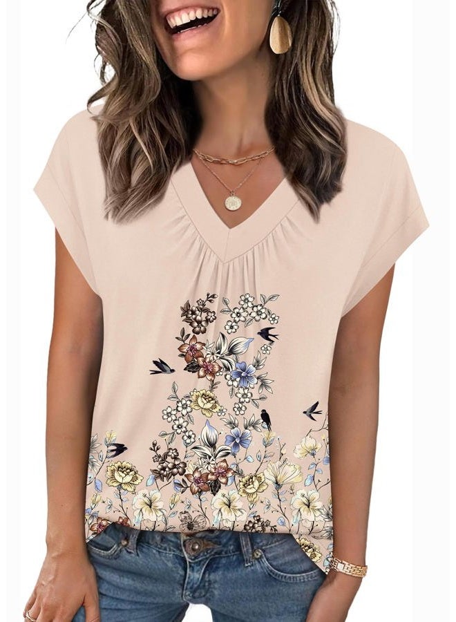 zeagoo Womens Tops Short Sleeve V Neck Shirts Summer Dressy Casual Business Clothes Work Blouses Fashion Clothing Outfits - Image 1