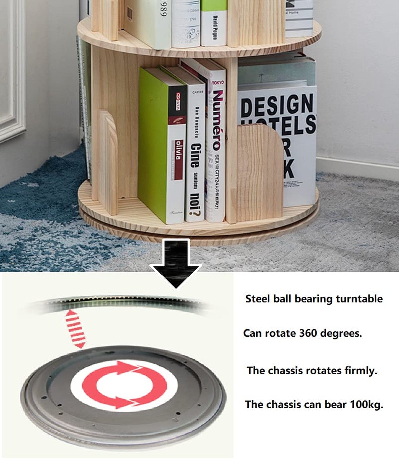 Heehee Wooden Rotating Bookshelf 360 Display Floor Standing Bookcase Storage Rack for Kids&Adults Multi-Functional Bookshelf Organizer (2-Tier) - Image 5