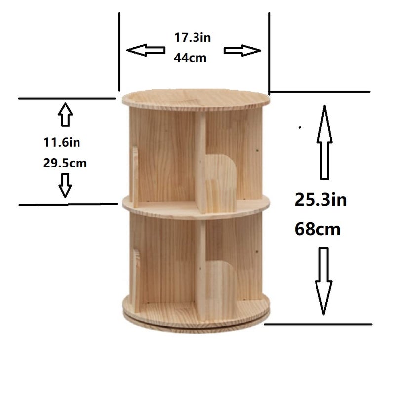 Heehee Wooden Rotating Bookshelf 360 Display Floor Standing Bookcase Storage Rack for Kids&Adults Multi-Functional Bookshelf Organizer (2-Tier) - Image 2