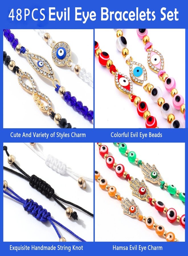 Bovemee 48 Pcs Evil Eye Bracelets Mexican Bracelets Hamsa Bracelet Set Protection Mal De Ojo Bracelets Gold Evil Eye Anklets Jewelry Gift for Women Men - Image 2