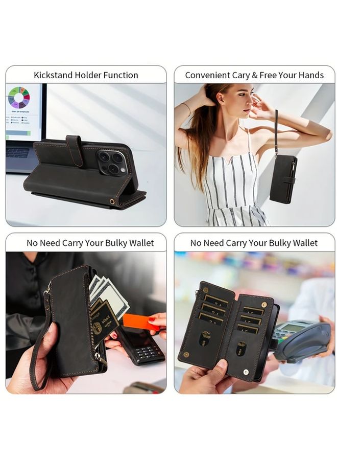 Brown Faux Leather Wallet Case With Wrist Strap For iPhone 11 - Image 4