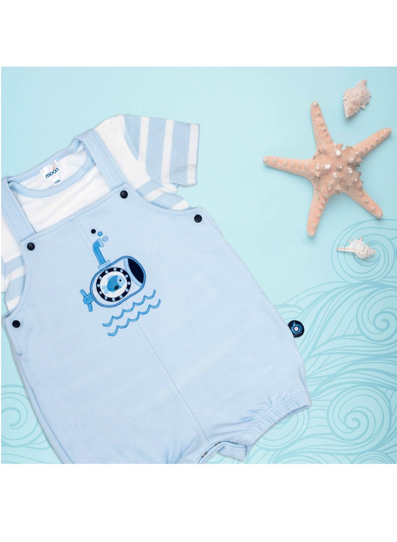 Moon تي شيرت ودنغري 100% قطن - أزرق - الغواصة الصغيرة - Image 5