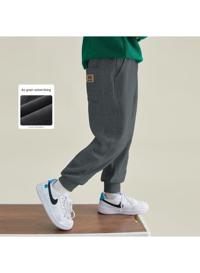 Soft And Warm】kids' Pants Winter Boys Fleece-lined Joggers Fashion Versatile Casual Sweatpants For Big Kids - Image 2