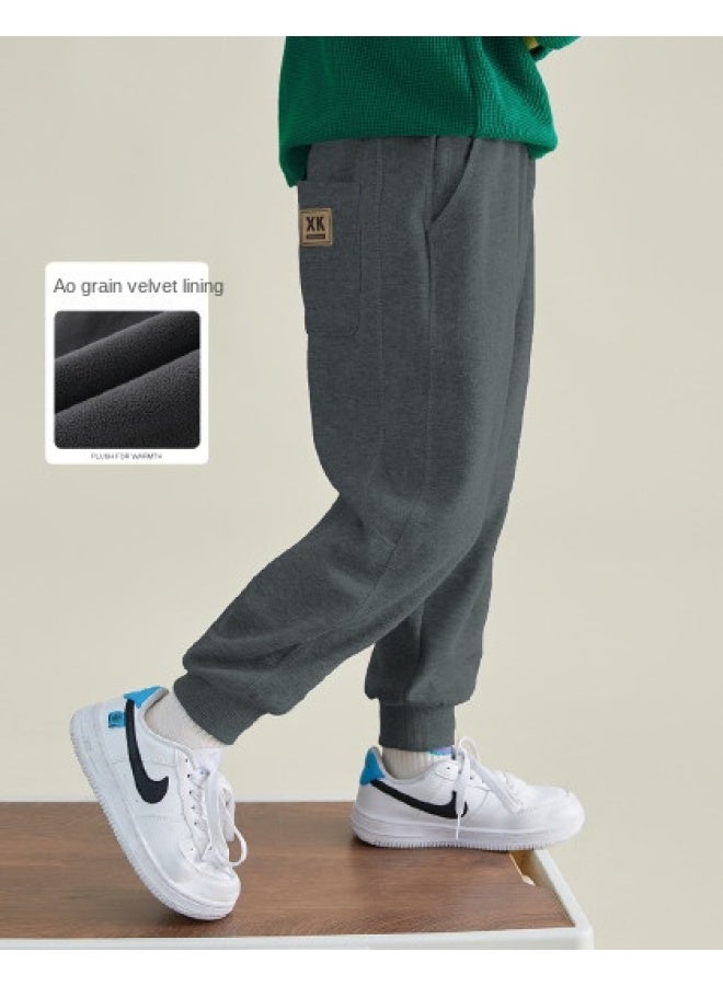 Soft And Warm】kids' Pants Winter Boys Fleece-lined Joggers Fashion Versatile Casual Sweatpants For Big Kids - Image 1