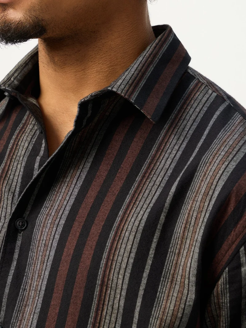 The Souled Store The Souled Store: Roman Men and Boys Long Sleeve Spread Collar Black Geometric Print Cotton Regular Shirt