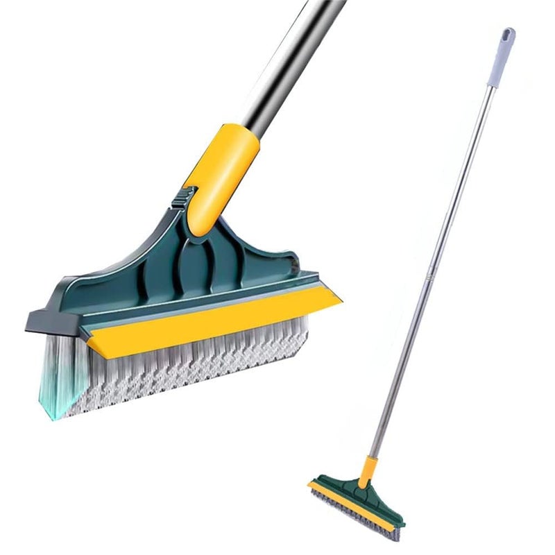 Zerolex 2 in 1 Floor Cleaner Scrub Brush with Squeegee Floor Scrubber with Long Handle Grout Brush Scrape VShape Stiff Bristle Cleaning Brush 120Rotating Tile Cleaning for Bathroom Kitchen - Image 1