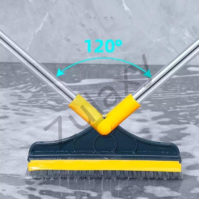 Zerolex 2 in 1 Floor Cleaner Scrub Brush with Squeegee Floor Scrubber with Long Handle Grout Brush Scrape VShape Stiff Bristle Cleaning Brush 120Rotating Tile Cleaning for Bathroom Kitchen - Image 4