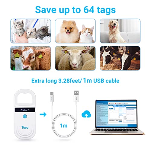 Tera Pet Microchip Reader Scanner with D-Ring RFID Portable Animal Chip ID Scanner with OLED Display Screen Rechargeable Data Storage Tag Scanner EMID FDX-B(ISO11784/85) for Dog Cat Animal Management - Image 4