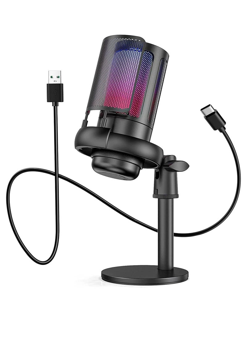 XVersion RGB Gaming Microphone with Volume Controlling, Pop Filter, Condenser Mic with Quick Mute - Black  - Image 1