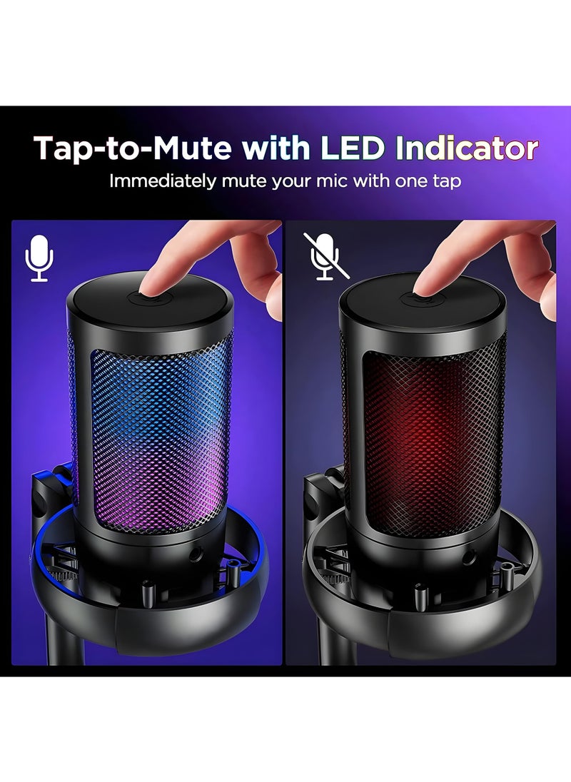 XVersion RGB Gaming Microphone with Volume Controlling, Pop Filter, Condenser Mic with Quick Mute - Black  - Image 2