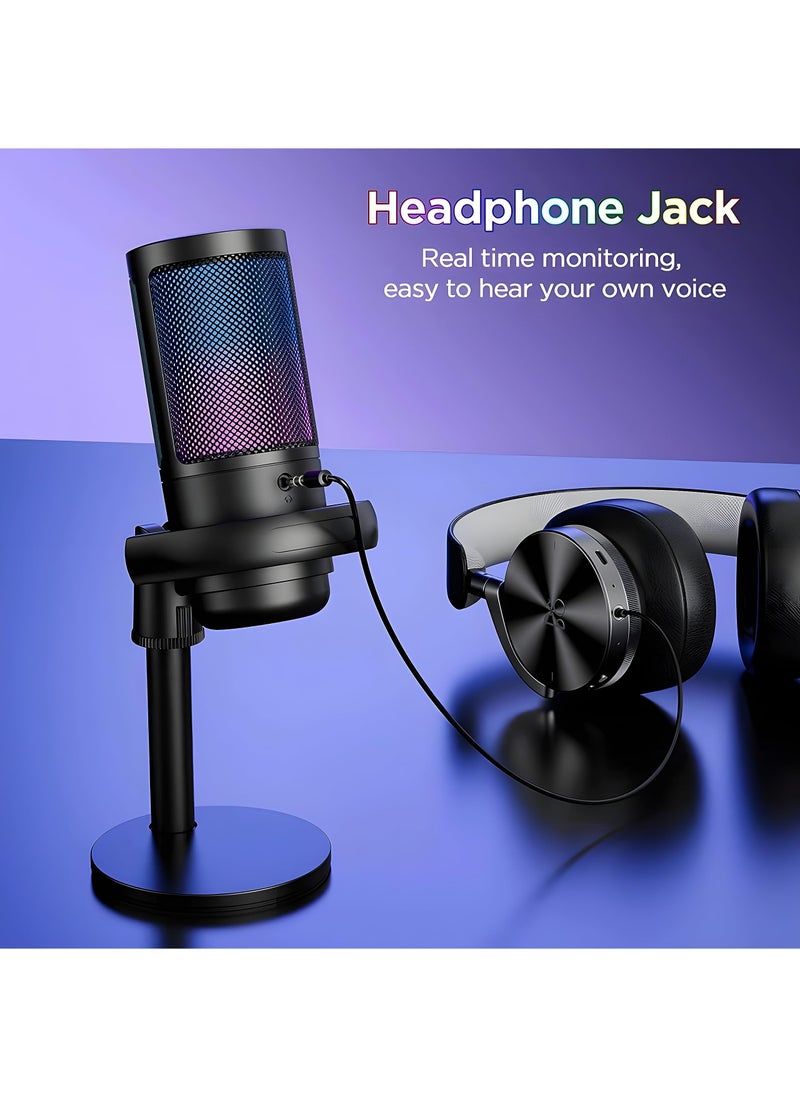 XVersion - RGB Gaming Microphone with Volume Controlling, Pop Filter, Condenser Mic with Quick Mute - Black - Image 1