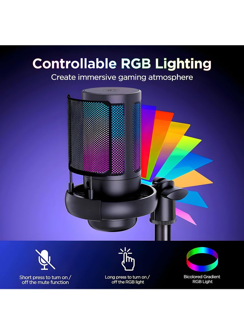 XVersion RGB Gaming Microphone with Volume Controlling, Pop Filter, Condenser Mic with Quick Mute - Black  - Image 5