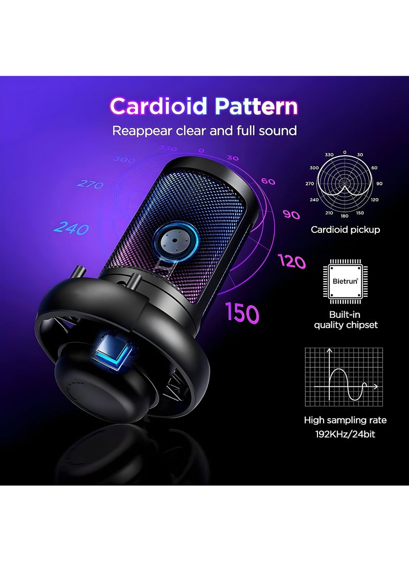 XVersion RGB Gaming Microphone with Volume Controlling, Pop Filter, Condenser Mic with Quick Mute - Black  - Image 4