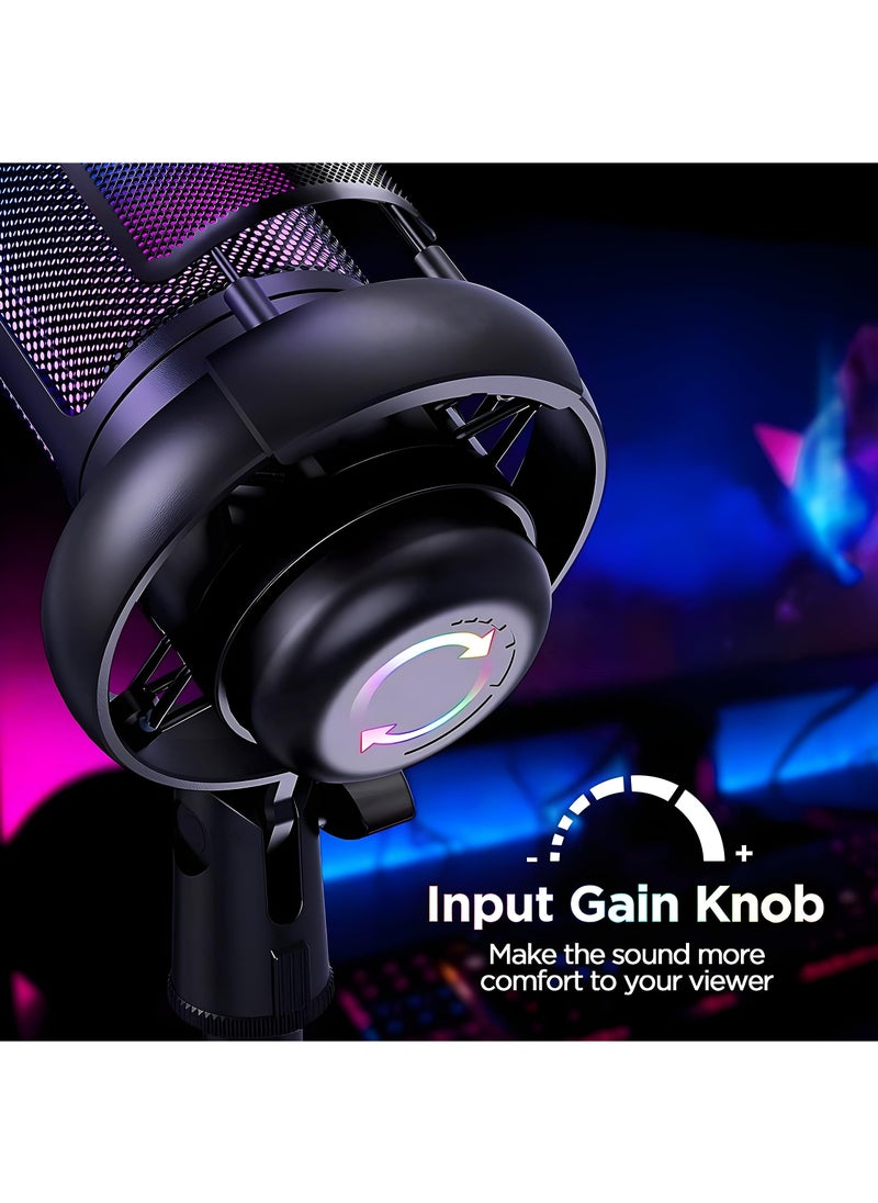 XVersion RGB Gaming Microphone with Volume Controlling, Pop Filter, Condenser Mic with Quick Mute - Black  - Image 3