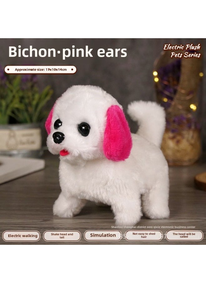 Children's Pet Simulation Rabbit Dog Doll Plush Electric Toy Vocal Walking Calling Electric Men And Women-Color:Bichon Frize (pink Ears)-Specification:Naked  - Image 1