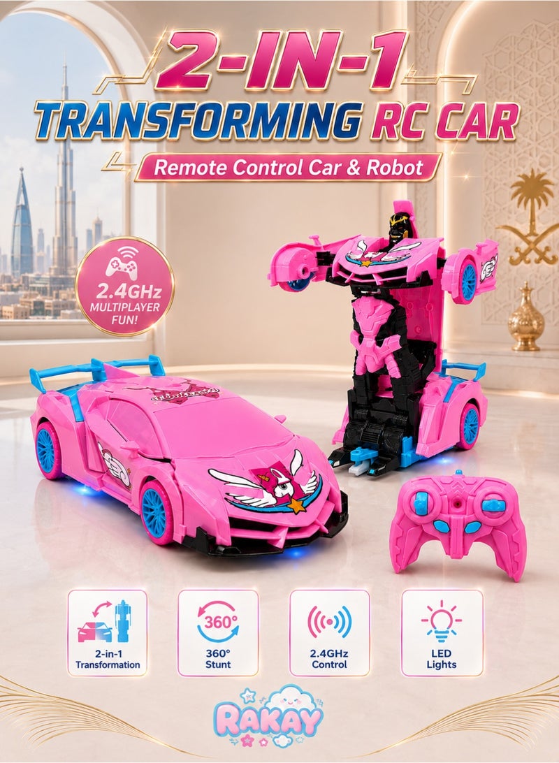 RAKAY Unicorn Remote Control Car Toy for Girls, 2.4GHz RC Stunt Car with Lights，Magical 2 in 1 Robot Car with One-Button Transformation, 360° Rotation, Racing Fun Gift Toys for Girls Ages 3+ - Image 1
