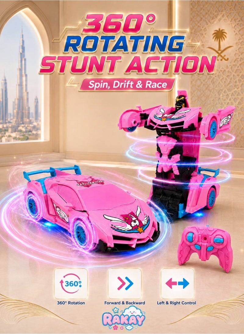 RAKAY Unicorn Remote Control Car Toy for Girls, 2.4GHz RC Stunt Car with Lights，Magical 2 in 1 Robot Car with One-Button Transformation, 360° Rotation, Racing Fun Gift Toys for Girls Ages 3+ - Image 2