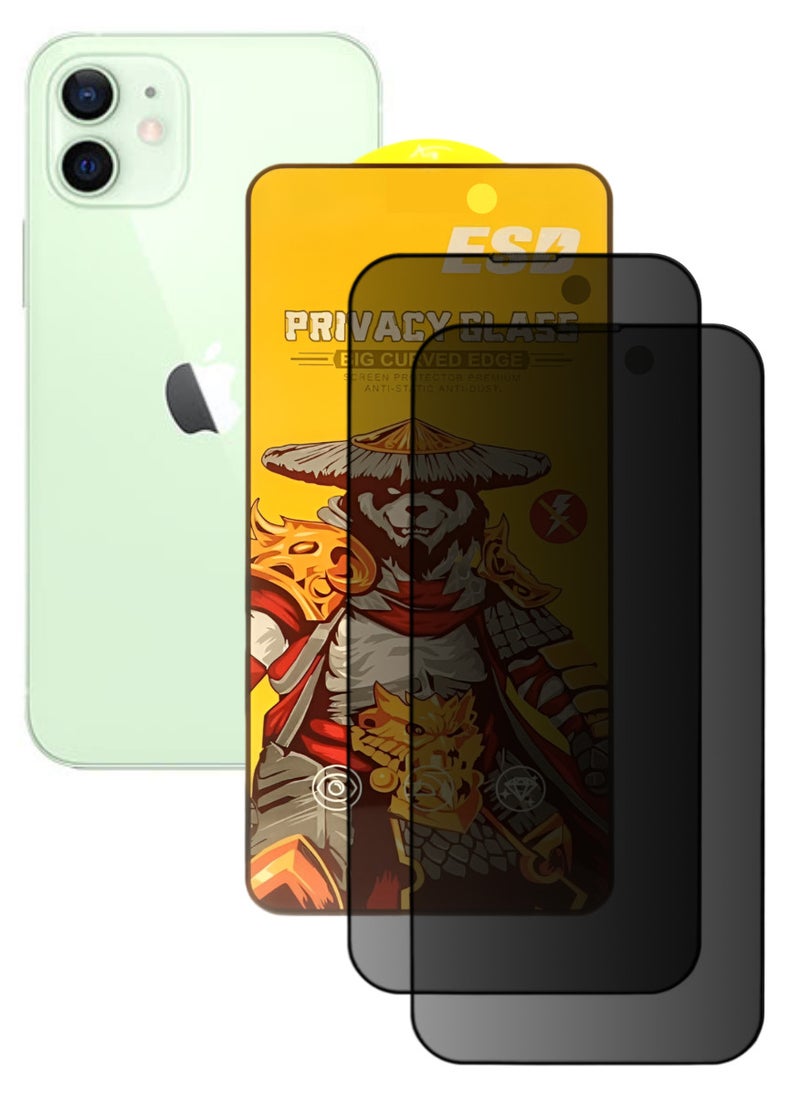 ESD 2 Pieces Tempered Dustproof Privacy Glass Screen Protector Compatible For iPhone 12 - Image 1