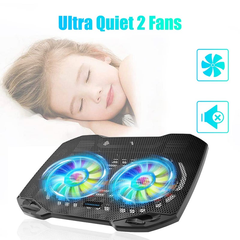 LIANGSTAR Laptop Cooling Pad, Gaming Laptop Cooler with 2 Quiet Big Fans, RGB 7 Color Light Change, Portable USB Laptop Stand 11 to 15.6 Inch, Slim and Easy Carry Working Study Outdoor Travel - Image 2