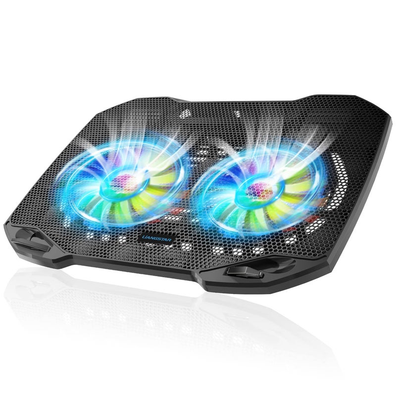 LIANGSTAR Laptop Cooling Pad, Gaming Laptop Cooler with 2 Quiet Big Fans, RGB 7 Color Light Change, Portable USB Laptop Stand 11 to 15.6 Inch, Slim and Easy Carry Working Study Outdoor Travel - Image 1