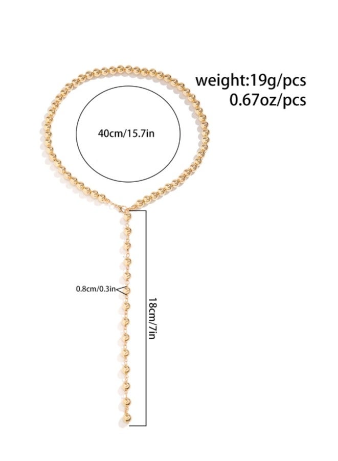 New Fashion Long Pearl Beaded Lariat Necklace For Women Gold Dainty Adjustable Y Pearl Choker Necklace Bead Drop Necklace Wedding Bridal Party Jewelry Accessories - Image 2