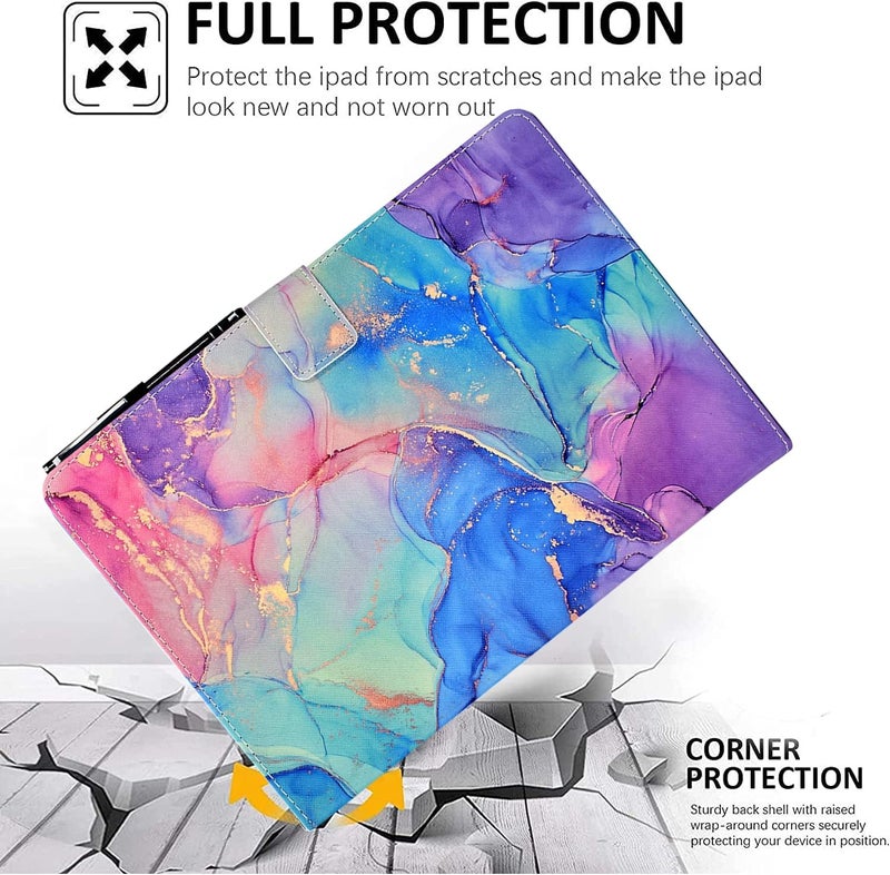 KEROM Fire HD 10 Tablet Case (9th/7th/5th Generation, 2019/2017/2015 Release), PU Leather Stand Cover Case with Auto Wake/Sleep & Pen Loop Holder & Card Slots, Colored Marble - Image 3