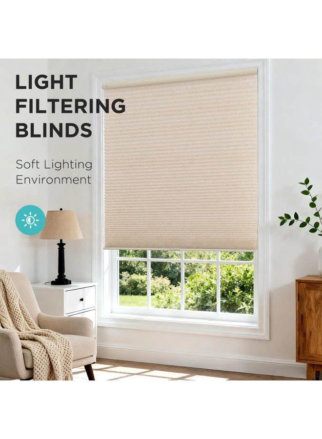 Joydeco No Drill Linen Cellular Blinds for Indoor Windows, Light Filtering Cordless Cellular Shades for Thermal Insulation Noise Reduction, Window Shades for Home (Linen Cream, 20" W x 64" H) - Image 4
