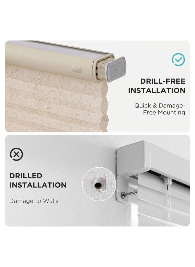 Joydeco No Drill Linen Cellular Blinds for Indoor Windows, Light Filtering Cordless Cellular Shades for Thermal Insulation Noise Reduction, Window Shades for Home (Linen Cream, 20" W x 64" H) - Image 2