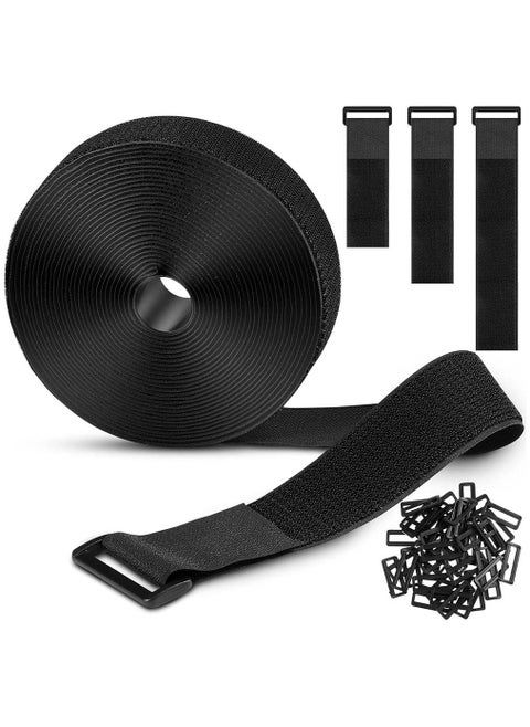 Adjustable Cable Straps, Hook and Loop Straps with 20 Buckles, Free Cut Self Securing Strap, Reusable Nylon Securing Cord Ties for Cable Organiser Storage (2.5cm x 6m)