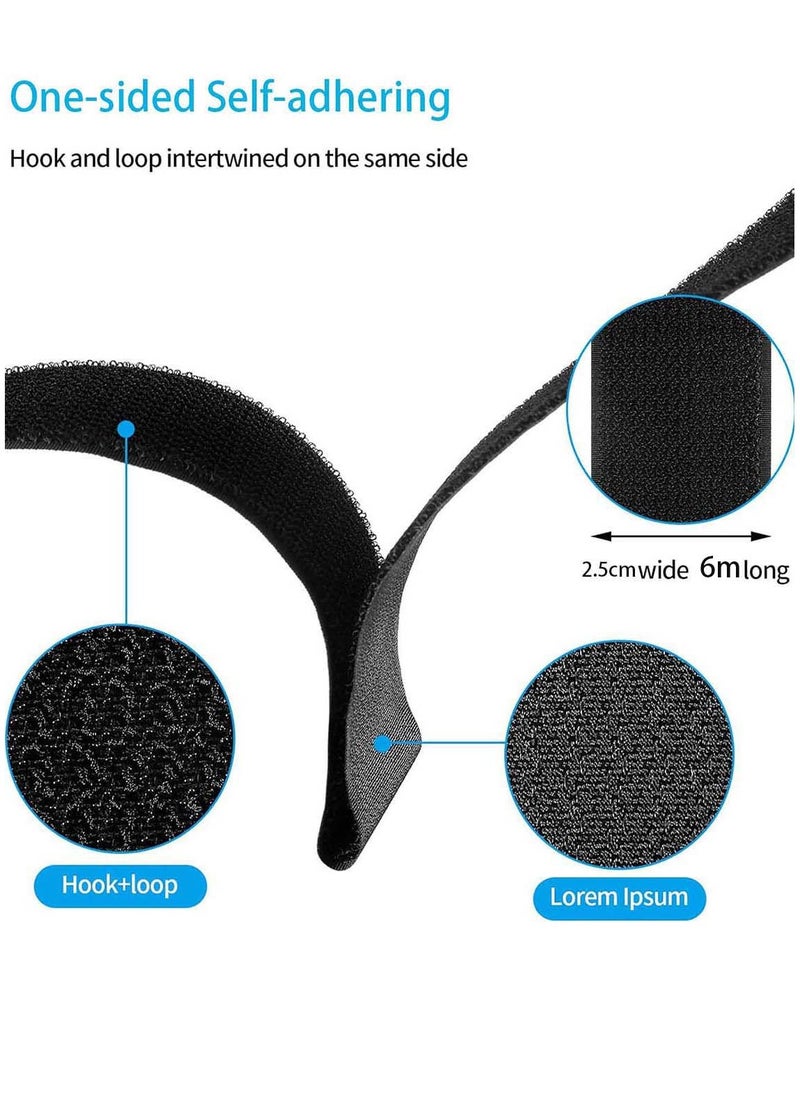Adjustable Cable Straps, Hook and Loop Straps with 20 Buckles, Free Cut Self Securing Strap, Reusable Nylon Securing Cord Ties for Cable Organiser Storage (2.5cm x 6m)