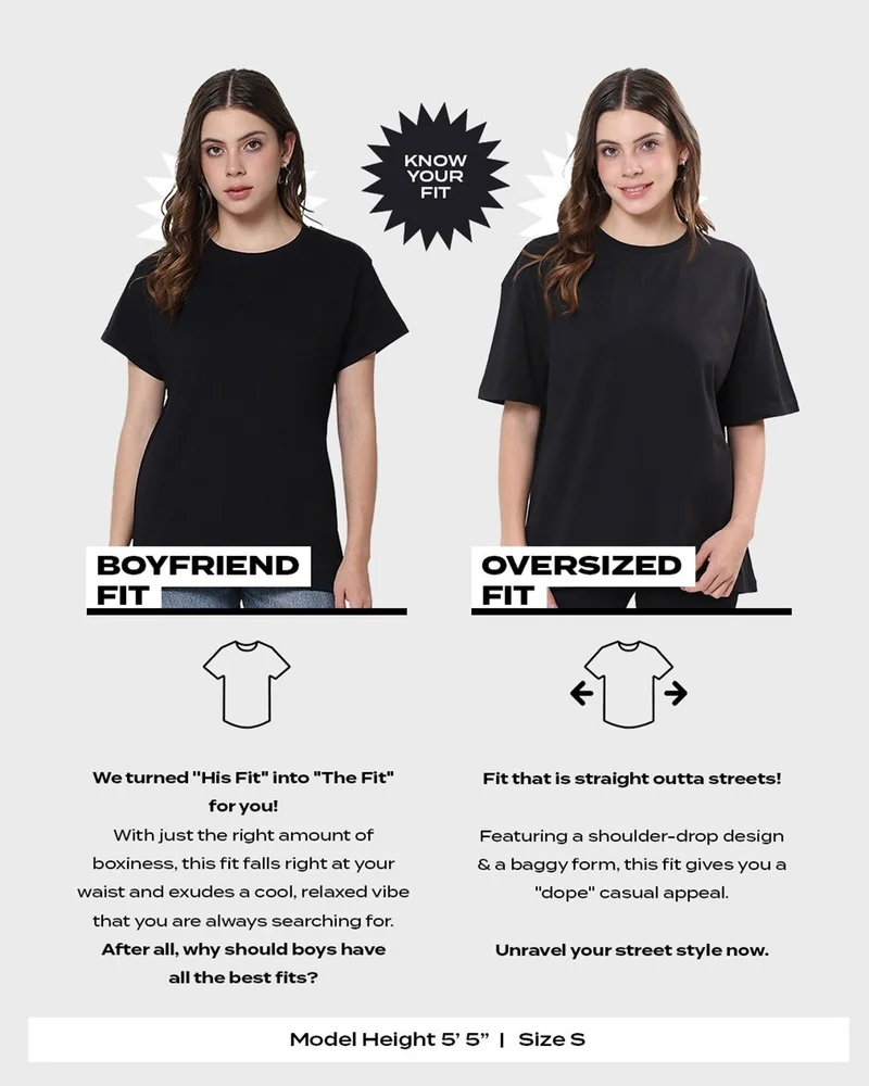 bewakoof Women's Black Tropical Vibes Typography Oversized T-shirt