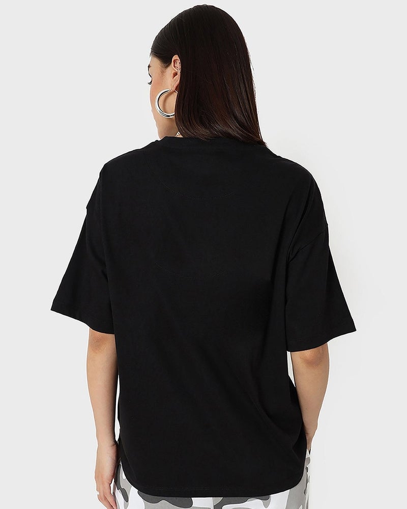 bewakoof Women's Black Tropical Vibes Typography Oversized T-shirt - Image 4