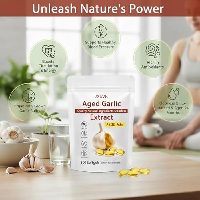 JXSVR Aged Garlic Extract, 300 Softgels, Odorless Garlic 15:1 Extract Formula, 2 Years Matured Aged Garlic Extract | Heart & Immune Antioxidant Supplements, Vegetarian, All-Natural, Non-GMO (1) - Image 4
