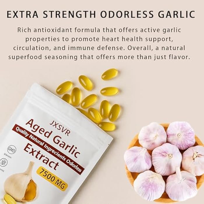 JXSVR Aged Garlic Extract, 300 Softgels, Odorless Garlic 15:1 Extract Formula, 2 Years Matured Aged Garlic Extract | Heart & Immune Antioxidant Supplements, Vegetarian, All-Natural, Non-GMO (1) - Image 3