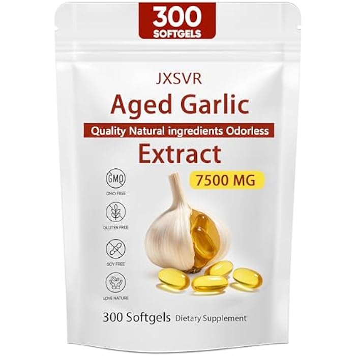 JXSVR Aged Garlic Extract, 300 Softgels, Odorless Garlic 15:1 Extract Formula, 2 Years Matured Aged Garlic Extract | Heart & Immune Antioxidant Supplements, Vegetarian, All-Natural, Non-GMO (1) - Image 1
