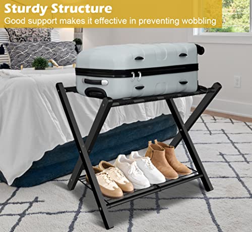 mocomax 2 Pack Folding Luggage Rack for Guest Room, Foldable Suitcase Stand Holder with Metal Storage Shelf for Bedroom, Living Room, Hotel Essentials, Heavy Duty Steel Frame, Black - Image 5