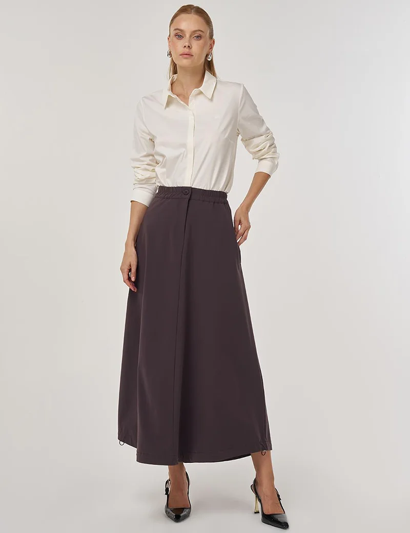 Kayra High Waist Flared Skirt Dark Brown