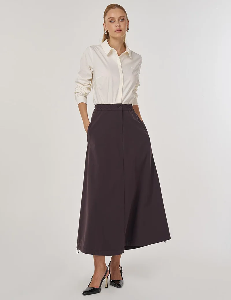 Kayra High Waist Flared Skirt Dark Brown