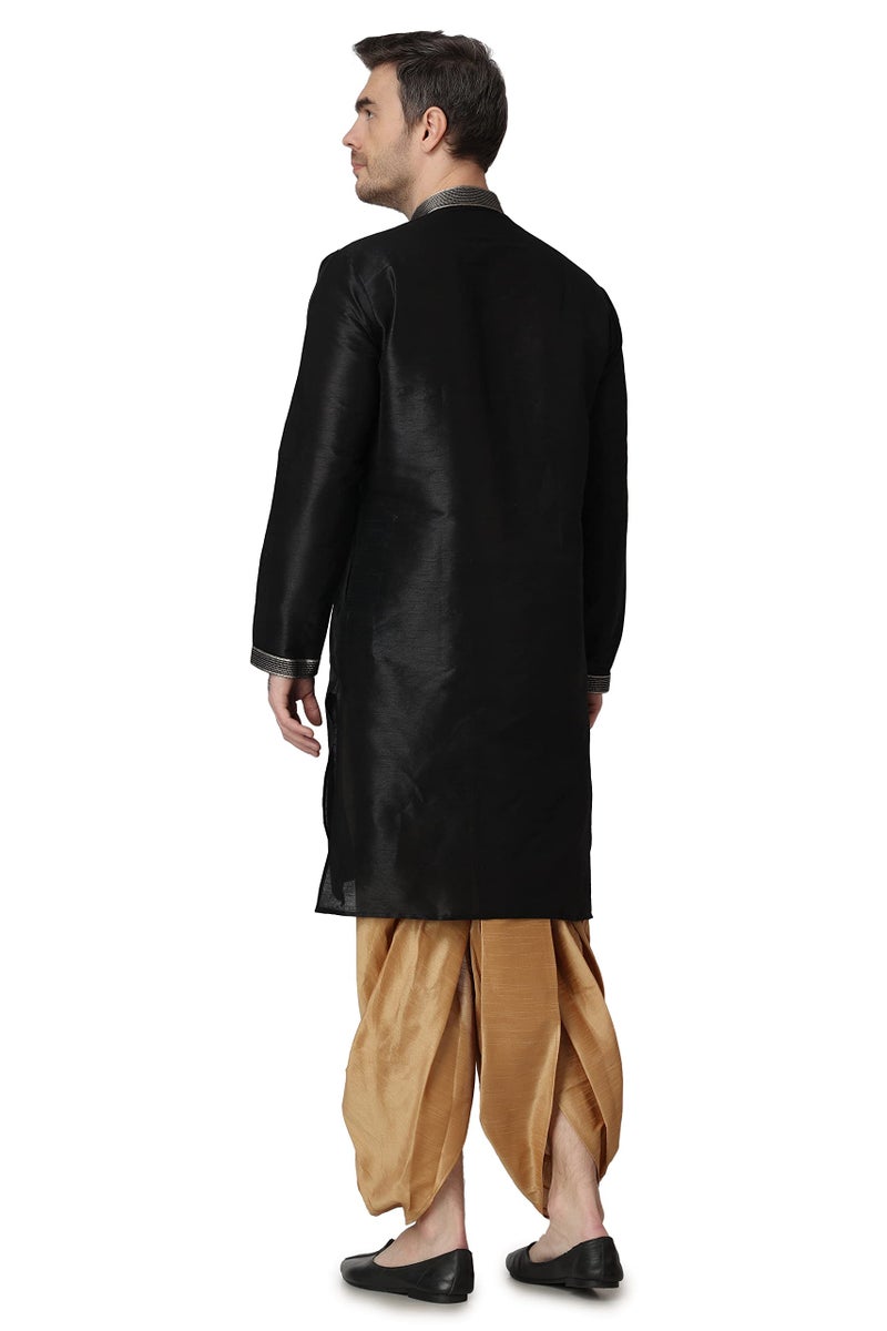 Royal Kurta Mens Cotton Silk Embroidered Kurta and Dhoti Pant Set (42, Black) - Image 2