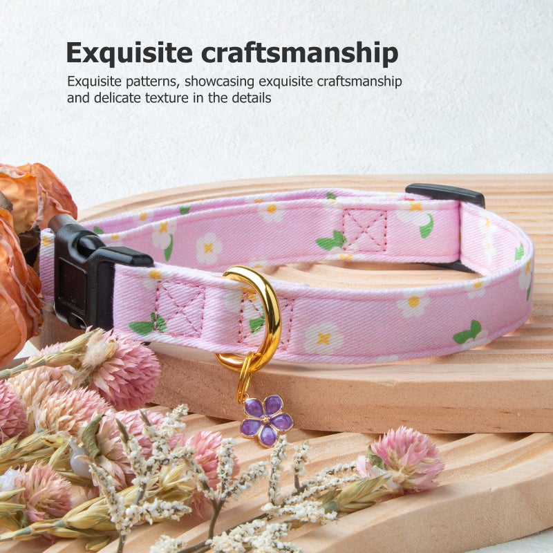 FYEQYAOU Cotton Handmade Dog Collar Cute and Distinctive Patterns Purple Flower with Pendant for Girl Boy Dogs Collars S - Image 5